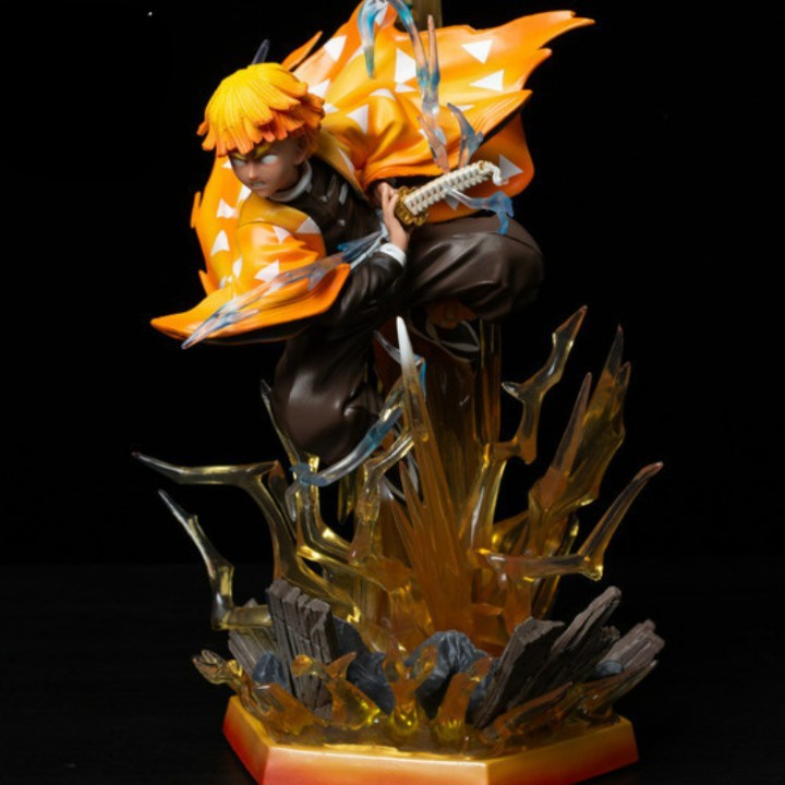 Mô hình Zenitsu nhất thức cực chiến Có LED siêu đẹp, Figure thanh gươm diệt quỷ để bàn trang trí, anime kimetsu no yaiba