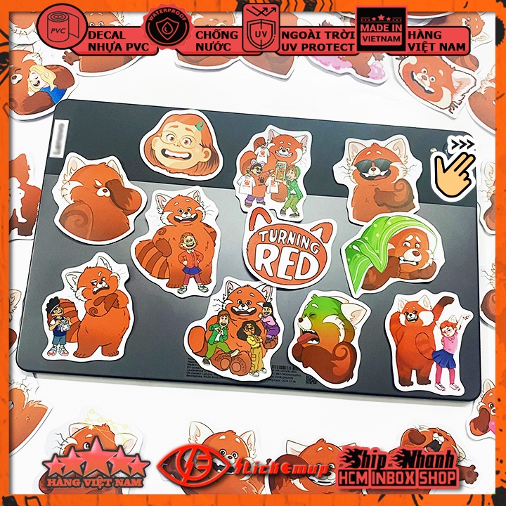 Sticker Hình dán chủ đề Gấu Trúc Đỏ Red Panda - Hàng VN, chất liệu decal nhựa pvc, không thấm nước, dán xe, nón bh, vali