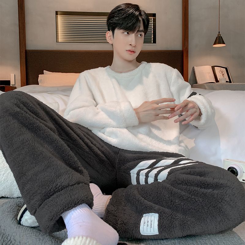 Bộ Đồ Ngủ Flannel Dày Dặn Ấm Áp Theo Phong Cách Thu Đông Dành Cho Nam