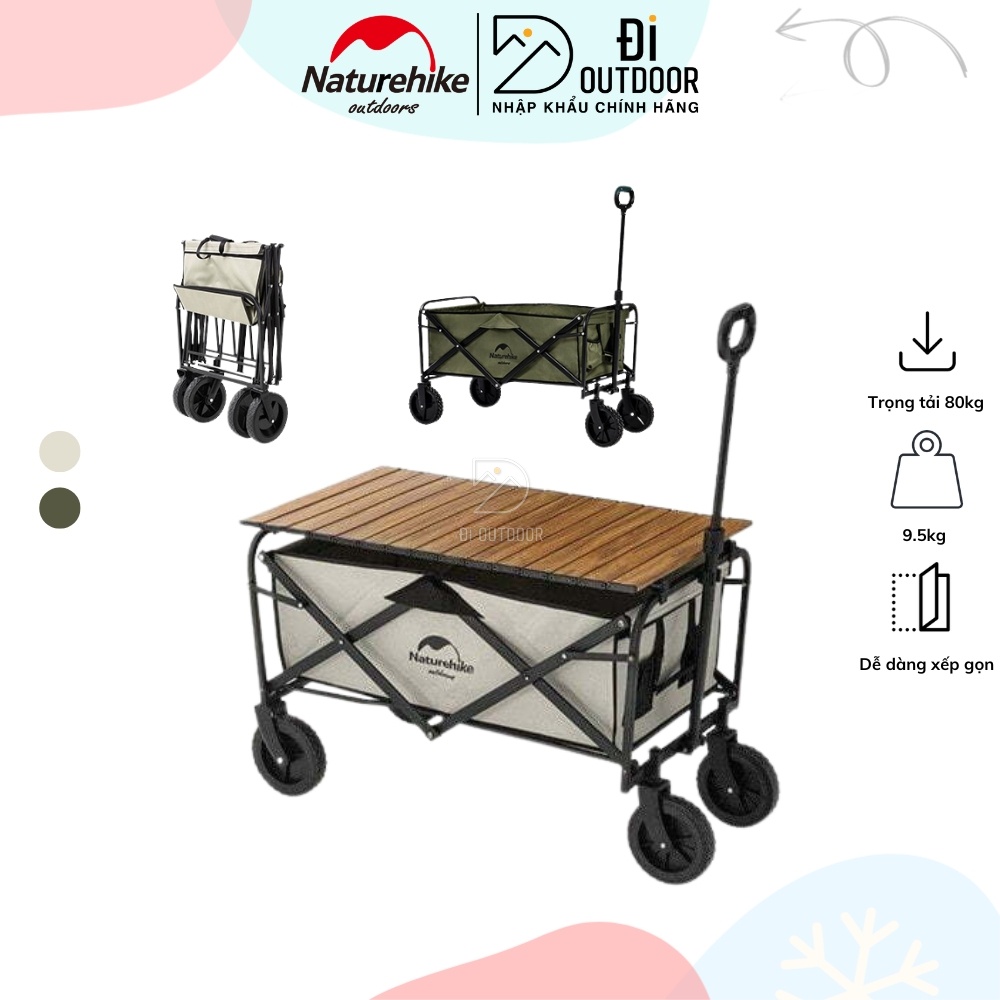 Xe Kéo Dã Ngoại Naturehike, Xe Kéo hàng gấp gọn đi chợ siêu thị,TẢI 80KG, Đa năng, Siêu nhẹ, Siêu bền- ĐIOUTDOOR