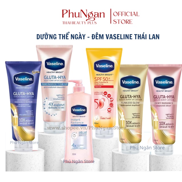 Cặp sữa dưỡng thể Vaseline 50x và Vaseline 4x Thái Lan dưỡng trắng da ngày và đêm