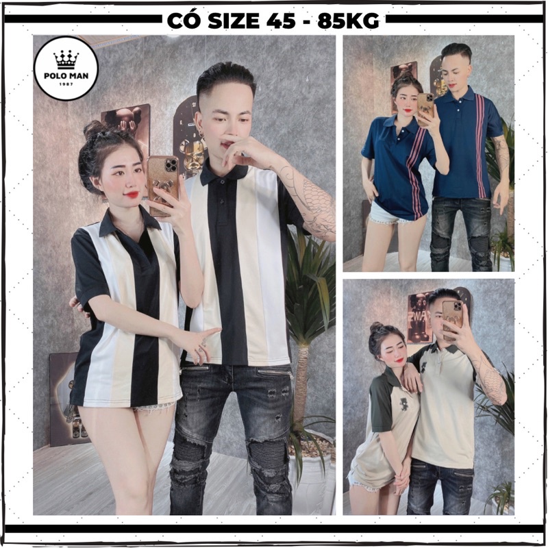 Áo polo nam nữ bigsize vải poly cá sấu cotton 100% in sọc, áo thun nam cổ trụ tay ngắn phối basic UO áo cặp đôi
