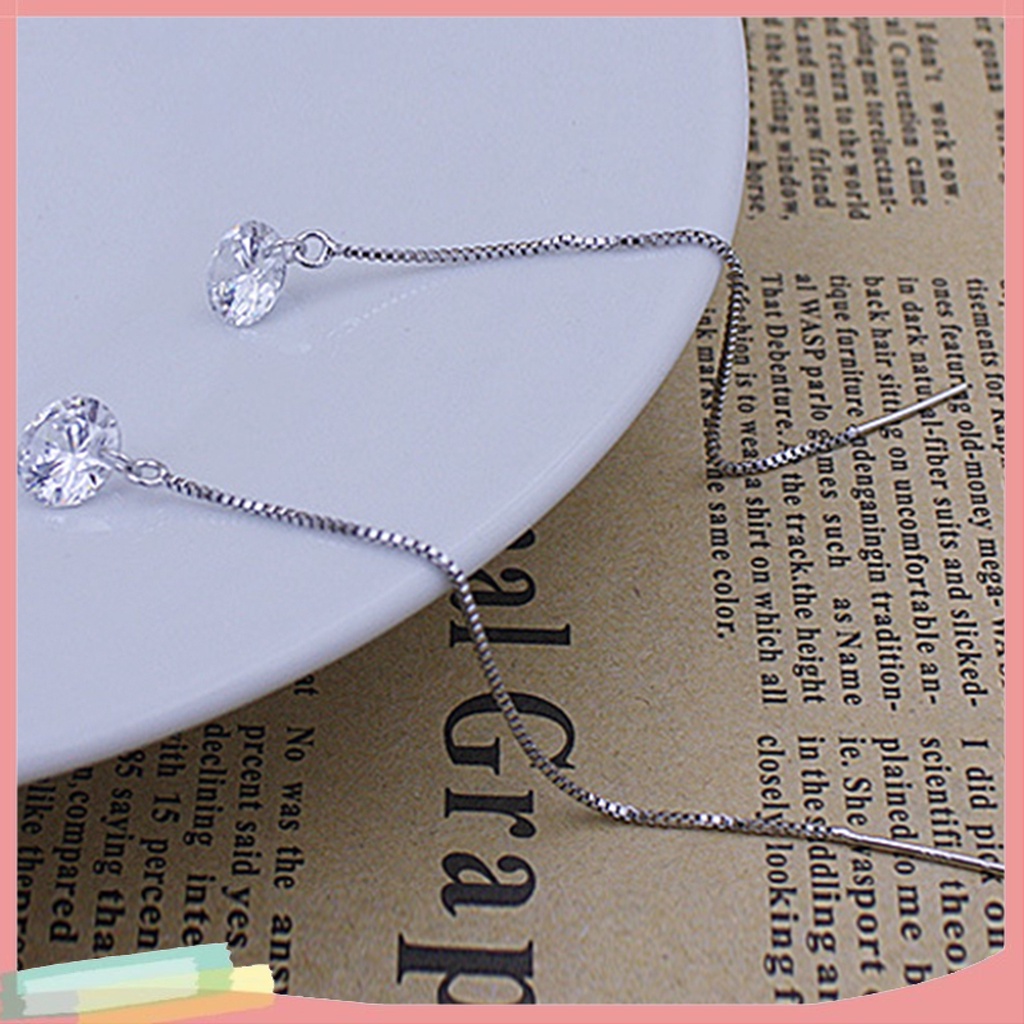 Đôi khuyên tai dài mạ bạc phối hình cầu đính Zirconia thời trang cho nữ