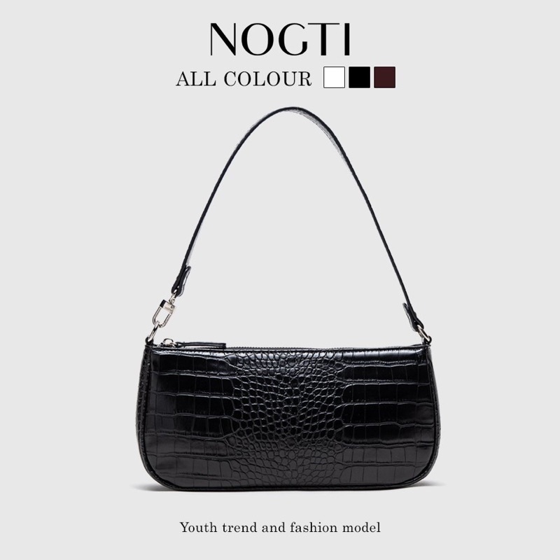 Túi Xách Nữ NOGTI Da Bóng Vân Sần Màu Đen, Trắng, Nâu Dáng Cắp Nách Size 28 Thời Trang Phong Cách Hàn Quốc
