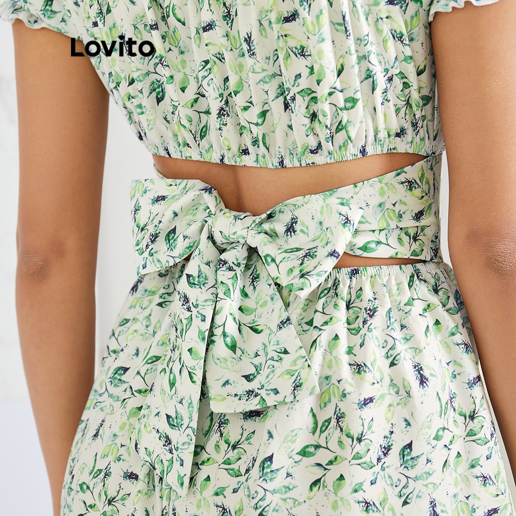 Lovito Bộ Jumpsuit Cổ YếM Kont Ruffle Plants L22Ae002 (Xanh Lá Cây)