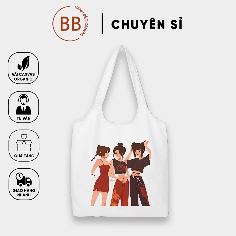 Túi tote vuông,tote bầu đeo vai, túi vải canvas,vải bố Hàn Quốc bạn bè -team-nhóm