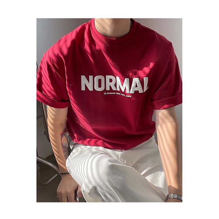 Áo Phông Nam Màu Đỏ In Chữ NORMAN đơn giản cotton mịn mát