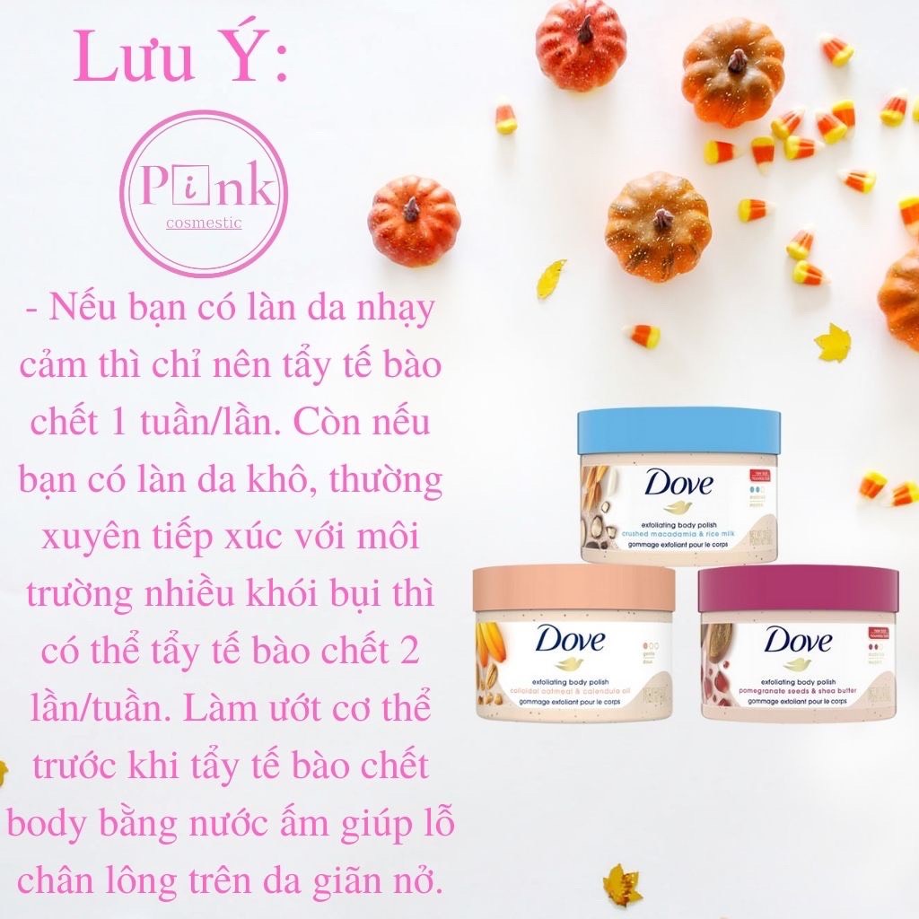 Tẩy Tế Bào Chết Body Dove Mỹ, Đức Macca, Lựu Đỏ Giúp Da Mịn Màng, Mềm Mại