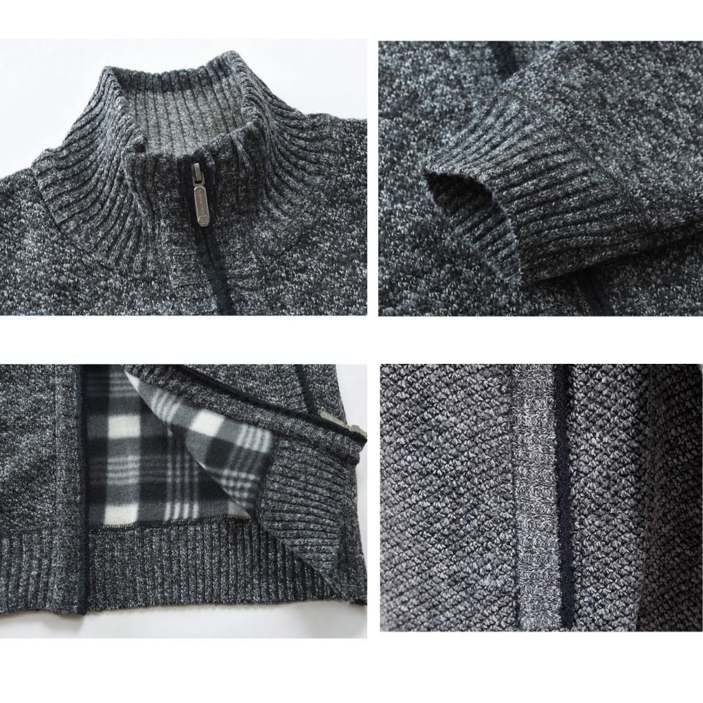 Áo len Nam Cardigan 2 lớp, áo khoác len khóa kéo lông cừu dày dáng rộng