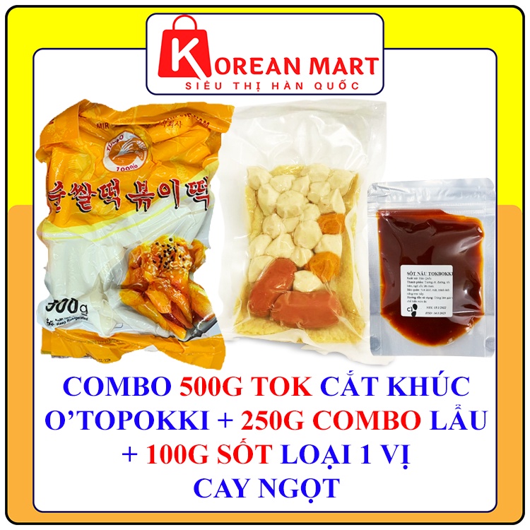 Combo 500g bánh gạo hàn quốc cắt khúc gói vàng Mir + 100g sốt tokbokki + 250g set lẩu tokbokki