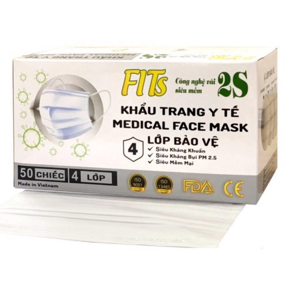 Khẩu Trang YTế Fits 4 Lớp Màu Trắng (Hộp 50 Cái)