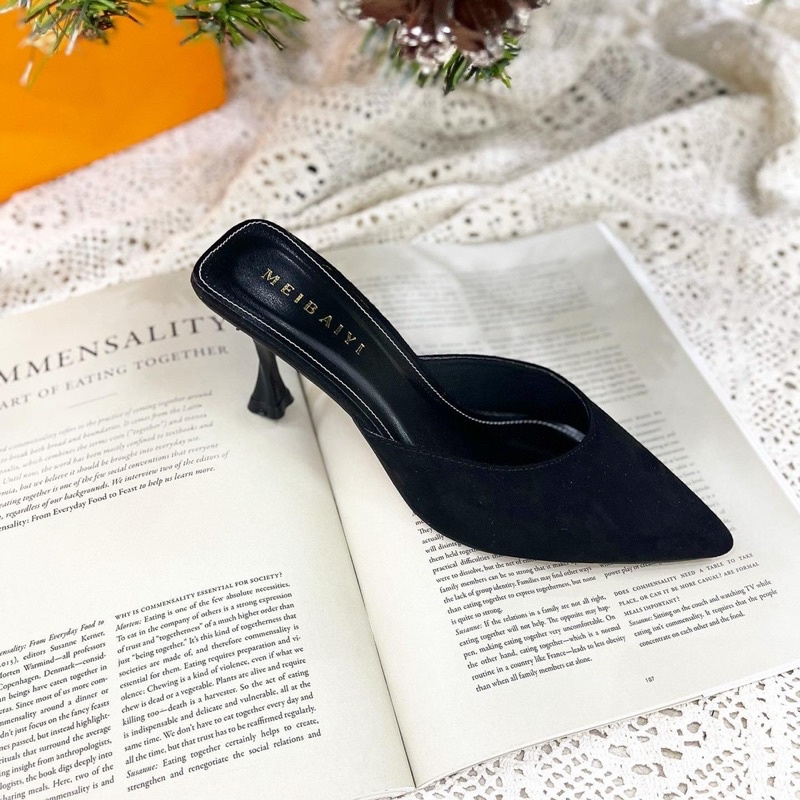 Dép sục da trơn cao gót siêu xinh gót nhọn 7 phân