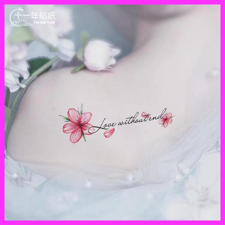 Hình Xăm Dán Tạm Thời Chống Nước Lâu Trôi Hình Hoa Anh Đào Và Chữ Tiếng Anh Độc Đáo 6 * 10.5cm