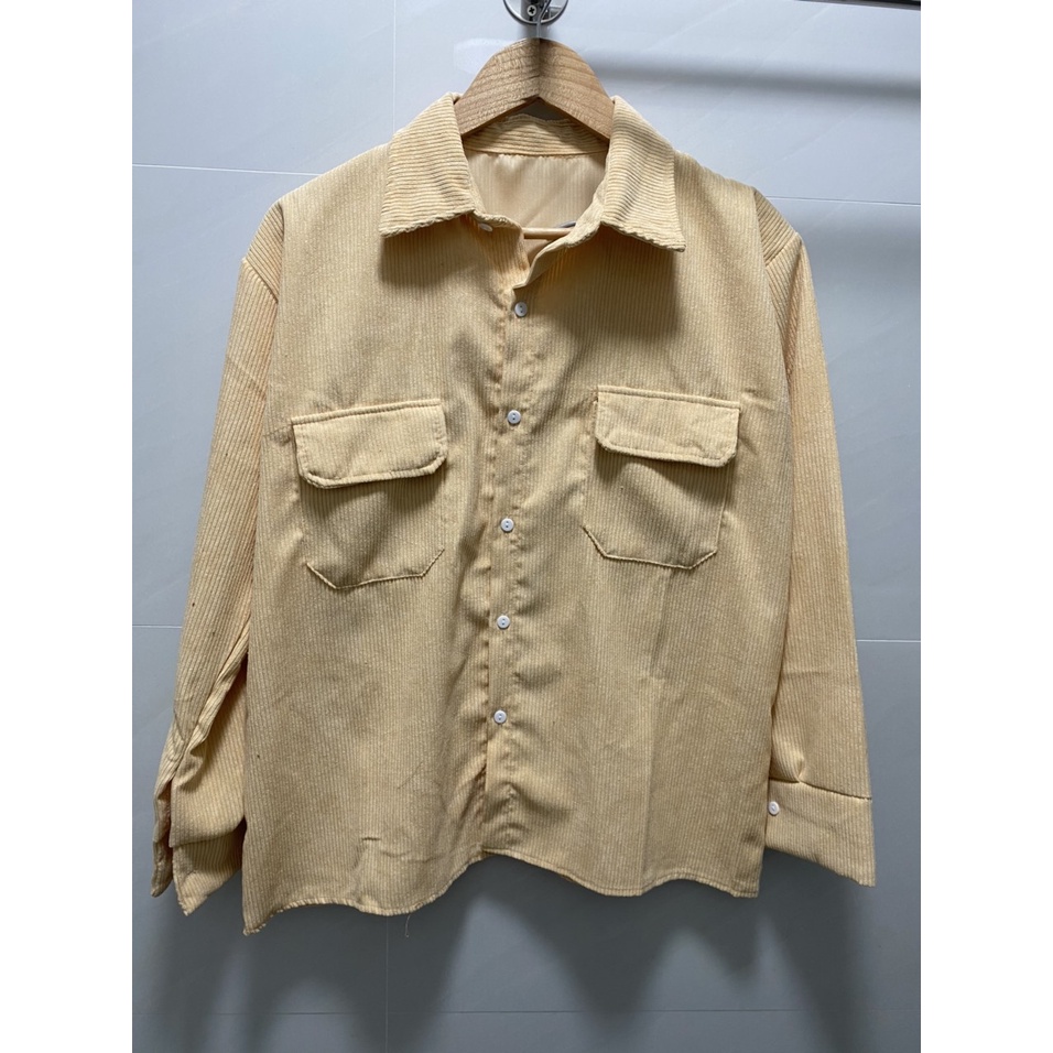 Áo sơ mi nữ, áo khoác sơ mi dài tay chất nhung tăm oversize form rộng có túi ngực nhiều màu mặc đi học chơi làm đẹp