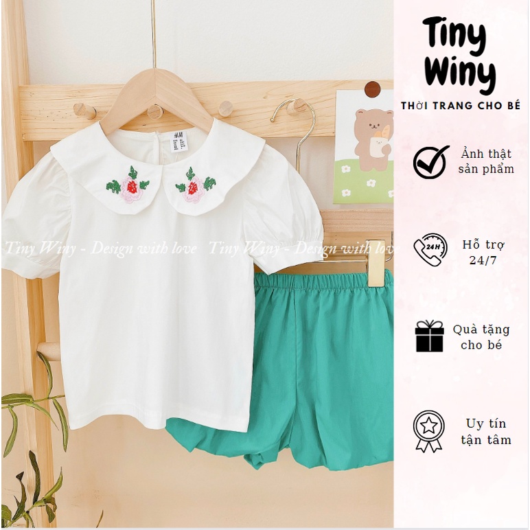 Bộ sơ mi bé gái cổ sen thêu phối quần bom cho bé ⚡ CỰC XINH - TINY WINY