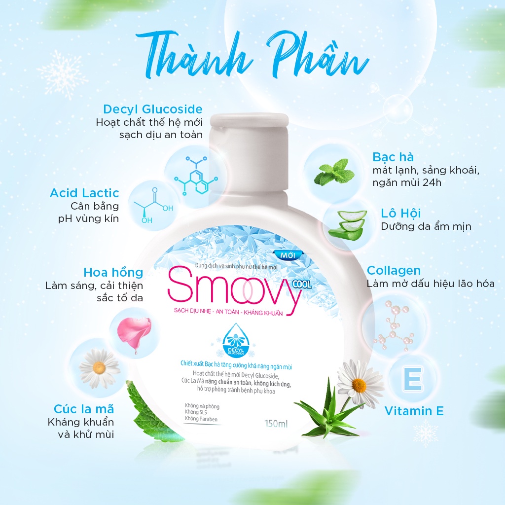 Dung dịch vệ sinh phụ nữ Smoovy làm hồng vùng kín dưỡng ẩm khử mùi, gel nước phụ khoa cho phụ nữ nam giới 150m