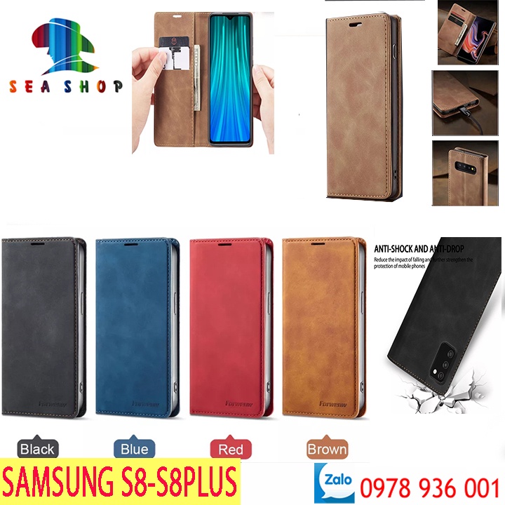 Bao da Samsung S8 và S8 Plus Cao cấp - Thiết kế dạng ví sang trọng -Phong cách Da lộn - Có ngăn cài thẻ - tiên mặt