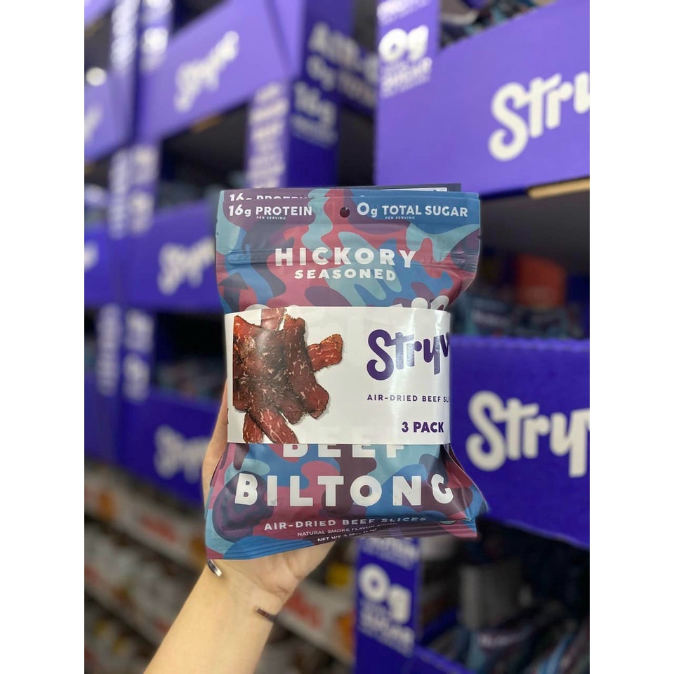 et 3 bịch khô bò sấy date 9/2023 Stryve Beef Biltong Hickory Seasoned - EDS Hàng Mỹ Đi Air