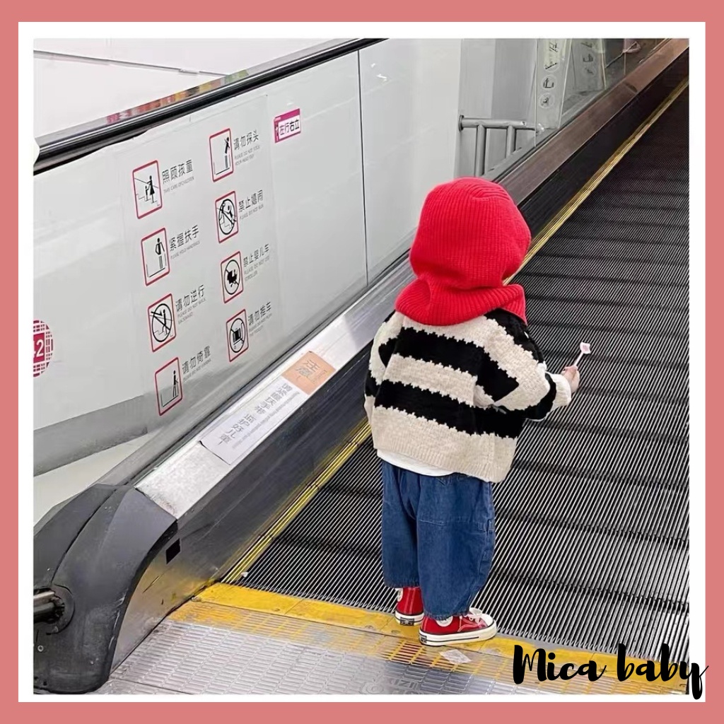 Áo khoác len cardigan kẻ sọc thu đông phong cách Hàn Quốc mềm mại đáng yêu cho bé QA64 Mica baby