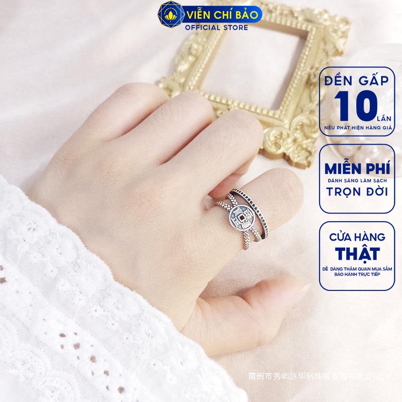 Nhẫn tứ phương lai tài đính đá chất liệu bạc Thái 925 thời trang phụ kiện trang sức nữ Viễn Chí Bảo N000639