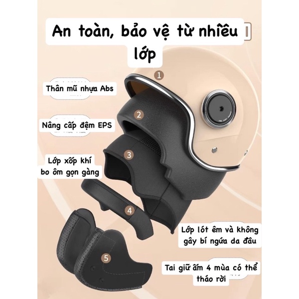 Mũ Bảo Hiểm 3/4 PHOENIX Đạt Tiêu Chuẩn 3C Cao Cấp - Cáo Đeo Nơ