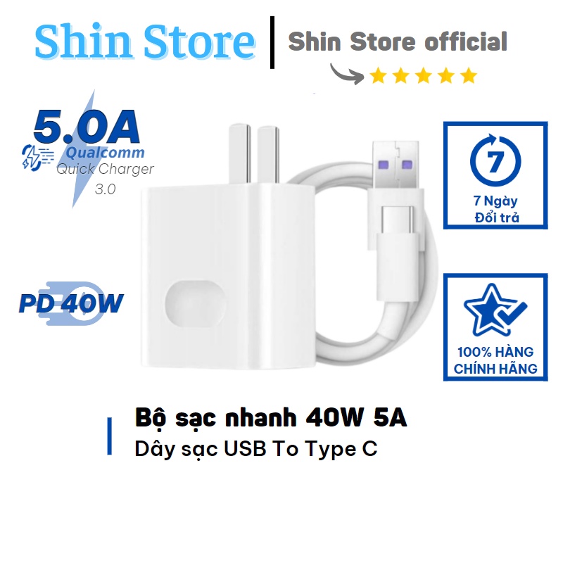 Bộ củ sạc nhanh kèm cáp sạc nhanh Type C 40W cho Xiaomi/Oppo/Vivo/Samsung/Huawei