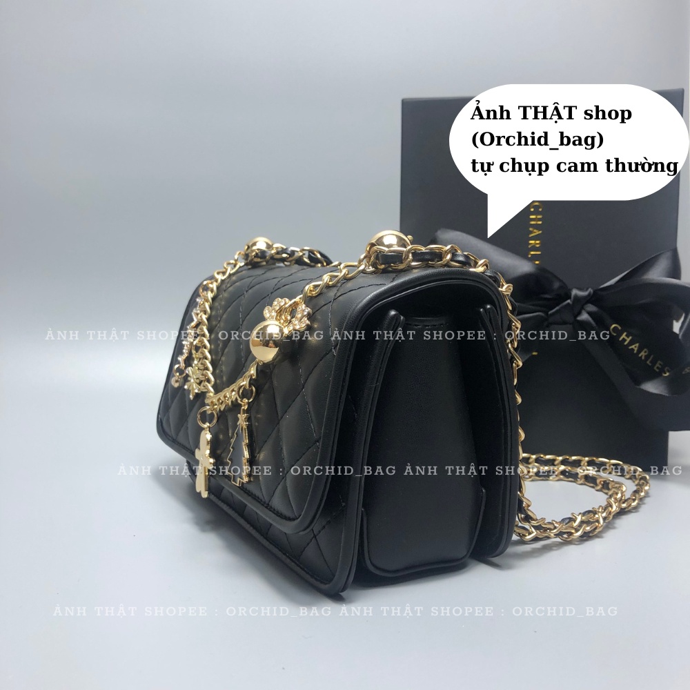 Túi đeo chéo đeo vai CNK xuất dư kèm charm giáng sinh túi da PU trần trám mềm nhẹ full box tem tag