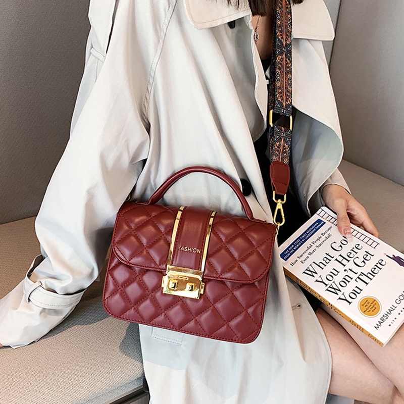 Túi Đeo Chéo Hình Vuông Nhỏ Thêu Họa Tiết Hình Thoi Phong Cách retro Cho Nữ