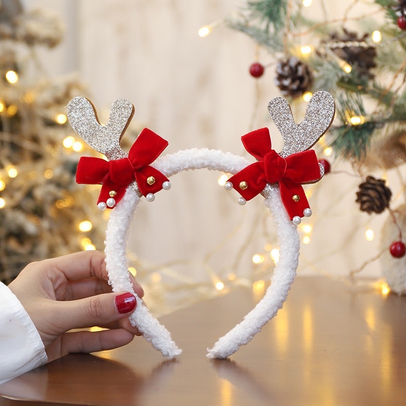 Cài tóc Giáng Sinh Noel tai tuần lộc trắng đỏ cho bé gái