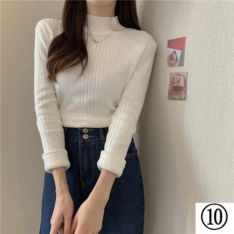 Áo Sweater Cổ Lọ Lót Lông Cừu Dày Màu Đen Phong Cách Phương Tây Thời Trang Mùa Đông Cho Nữ