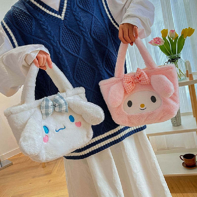 Túi Đựng Cơm Trưa Phủ Lông Sức Chứa Lớn Họa Tiết Hoạt Hình Nhật Bản Instagram Dễ Thương Cho Trẻ Em