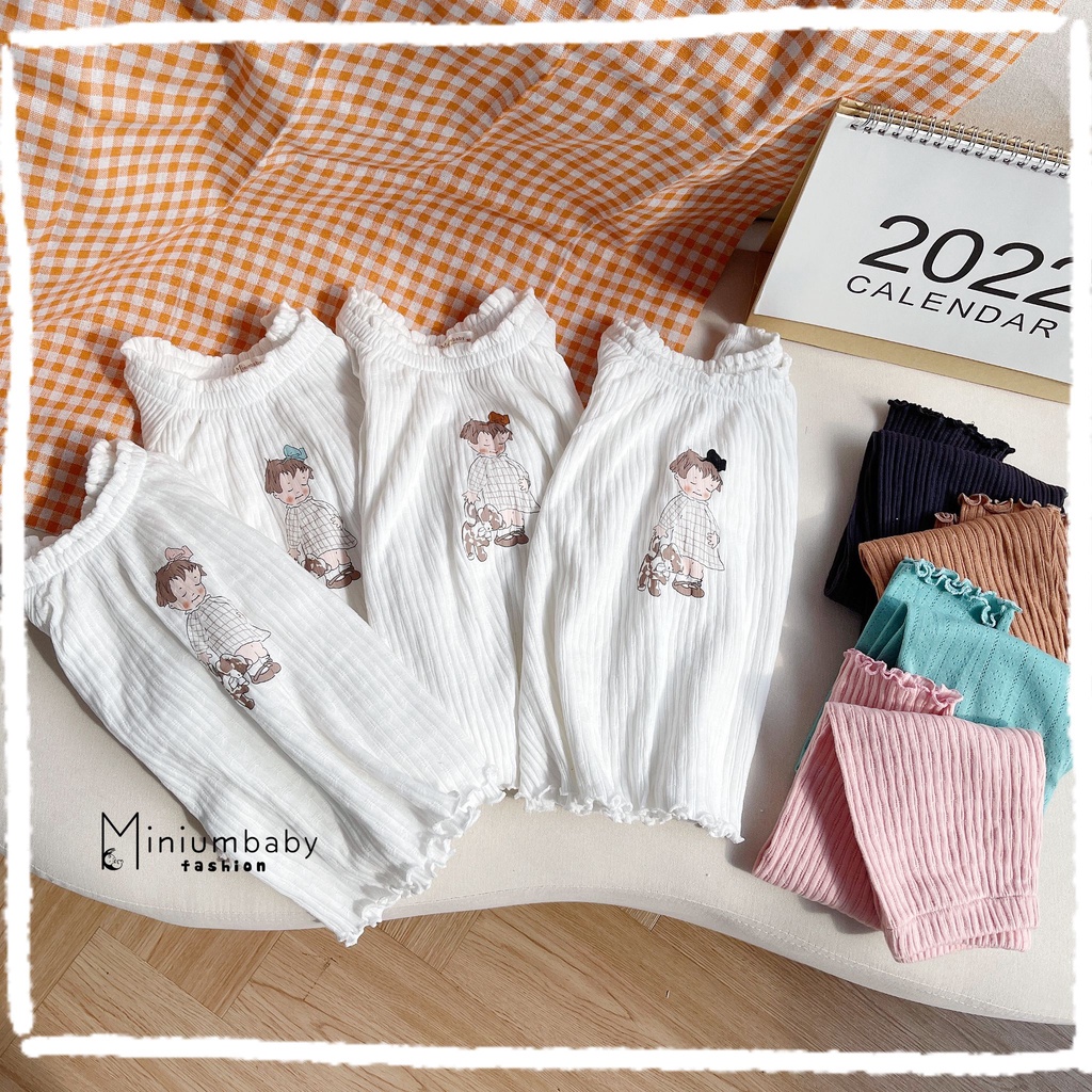 Bộ đồ dài tay quần dài thu đông baby girl cho bé gái chất liệu 100% cotton, quần áo trẻ em Minium-SB1334