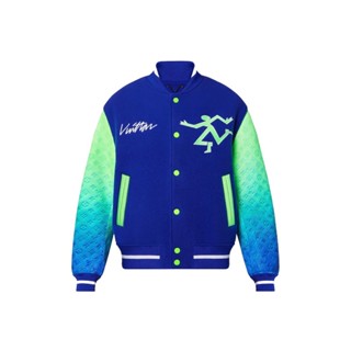 Áo khoác LV chất dạ tay da - Bomber bóng chày logo nổi