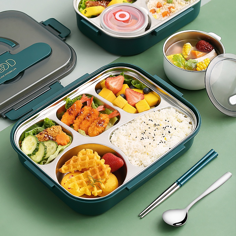 304 Hộp cơm bằng thép không gỉ / Hộp cơm tách / Hộp cơm văn phòng / Tặng thìa và đũa