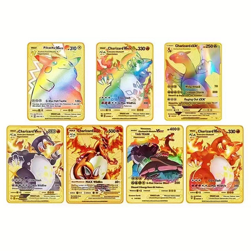 Hộp 110 Thẻ Bài Pokemon Bằng Kim Loại Màu Vàng Kim