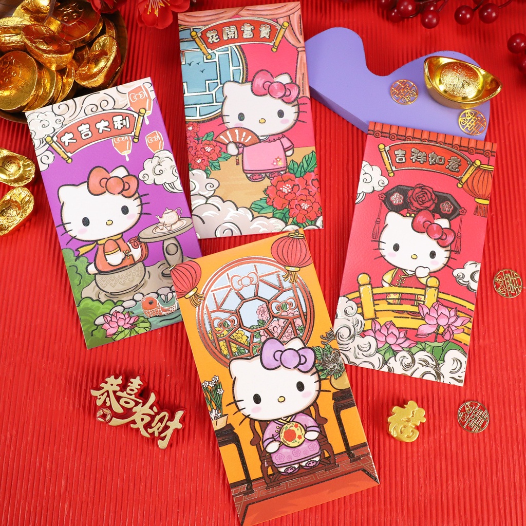 Set 4 Bao Lì Xì Đỏ Hình hello Kitty