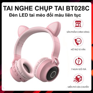 Tai nghe chụp tai bluetooth bt028c tai nghe tai mèo kết nối bluetooth headphone dễ thương có mic âm bass mạnh mẽ