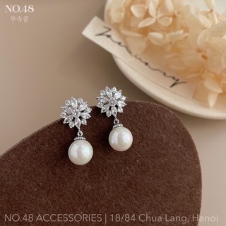 Khuyên tai bạc s925 bông tai ngọc trai nhân tạo mã 0298