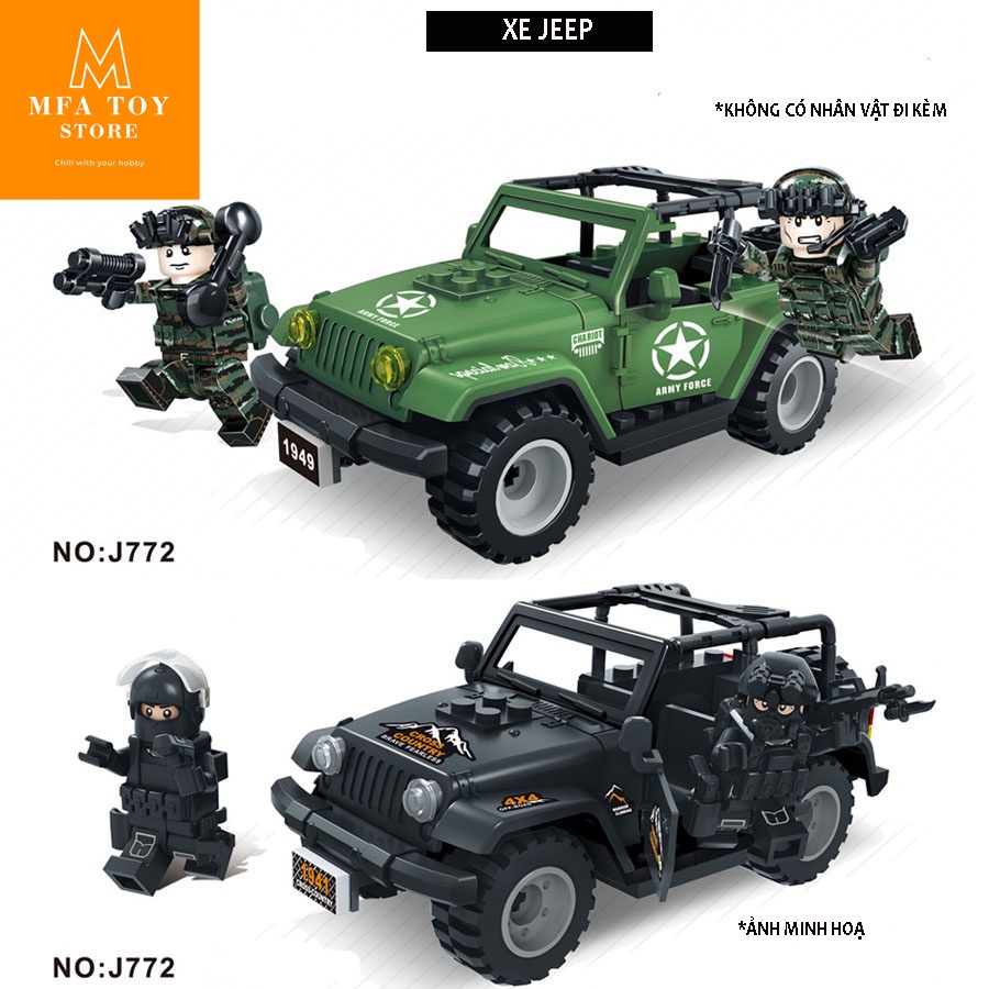 Đồ chơi lắp ráp minifigures swat army , mô hình lắp ghép quân sự - XE JEEP SWAT 2 in 1 (Không kèm nhân vật)