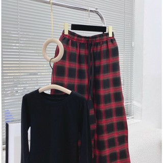 SET PULL ĐEN LAI BÀU KÈM QUẦN CARO ĐỎ