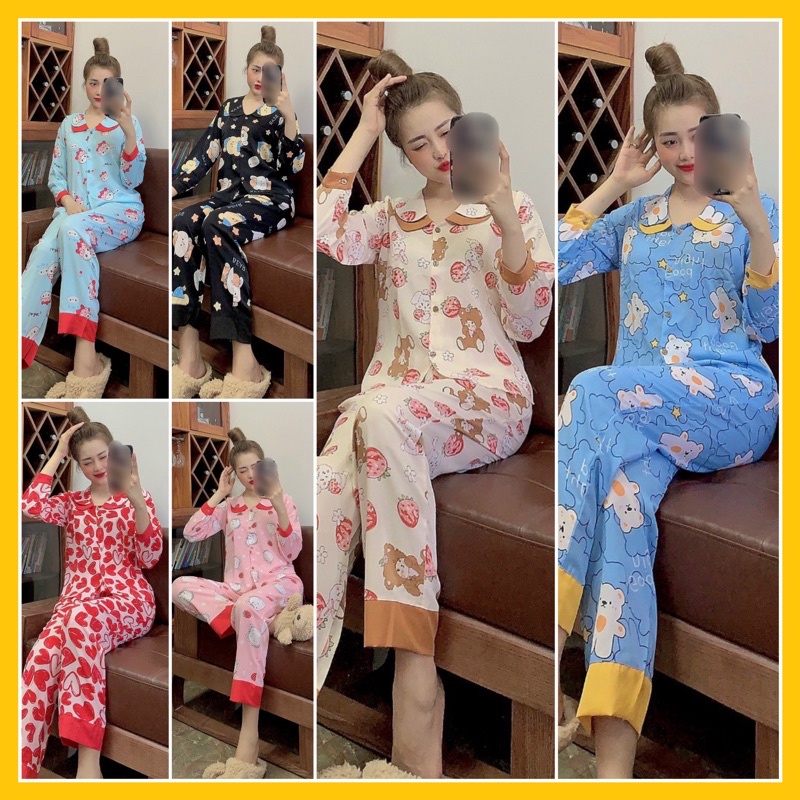 Bộ mango SAM tay dài quần dài cổ sen hai lá, bộ pyjama cổ sen mango tay dài linhnguyenshop