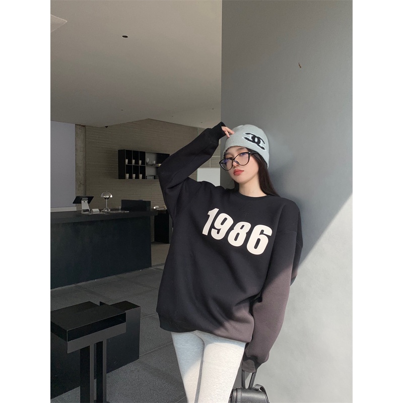 Áo Nỉ Nữ Dài Tay Cổ Tròn In Chữ Thời Trang Hàn Quốc Mới