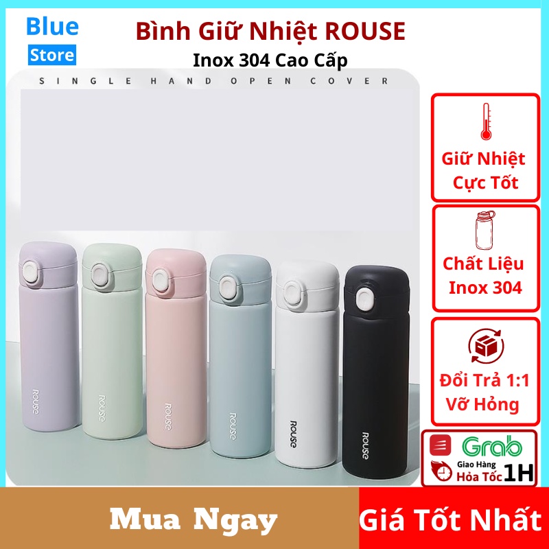 Bình nước giữ nhiệt Inox 304 có ống hút dễ thương, Bình nước cho bé đi học cute dung tích 380ml - BlueStore