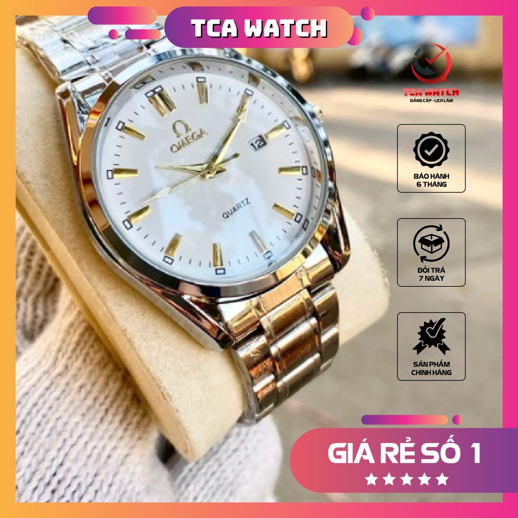 Đồng Hồ Nam TCA Watch Omega Dây Kim Loại Có Lịch Ngày, Size Mặt 40mm Viền Thép Chống Gỉ Sét M04
