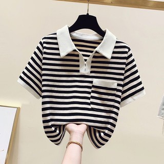Áo thun tay ngắn cổ phối có túi kẻ sọc màu có cổ bigsize 60-95kg áo thun polo cổ bẻ phối màu có túi