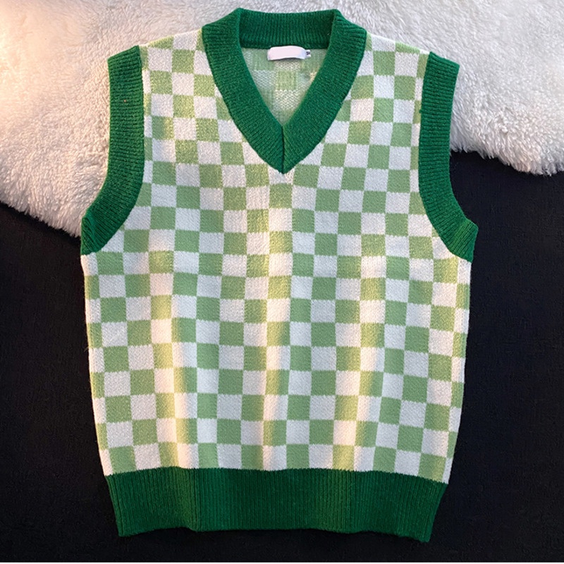 Áo Len Không Tay Cổ Chữ v Màu Sắc Tương Phản Thời Trang Mùa Thu Phong Cách Hàn Quốc