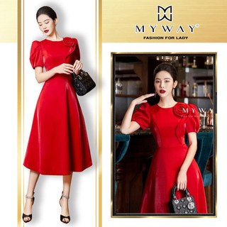 ĐẦM MY WAY XÒE TAY BỒNG ĐÍNH HOA SAKE RED CAO CẤP 5MD0299