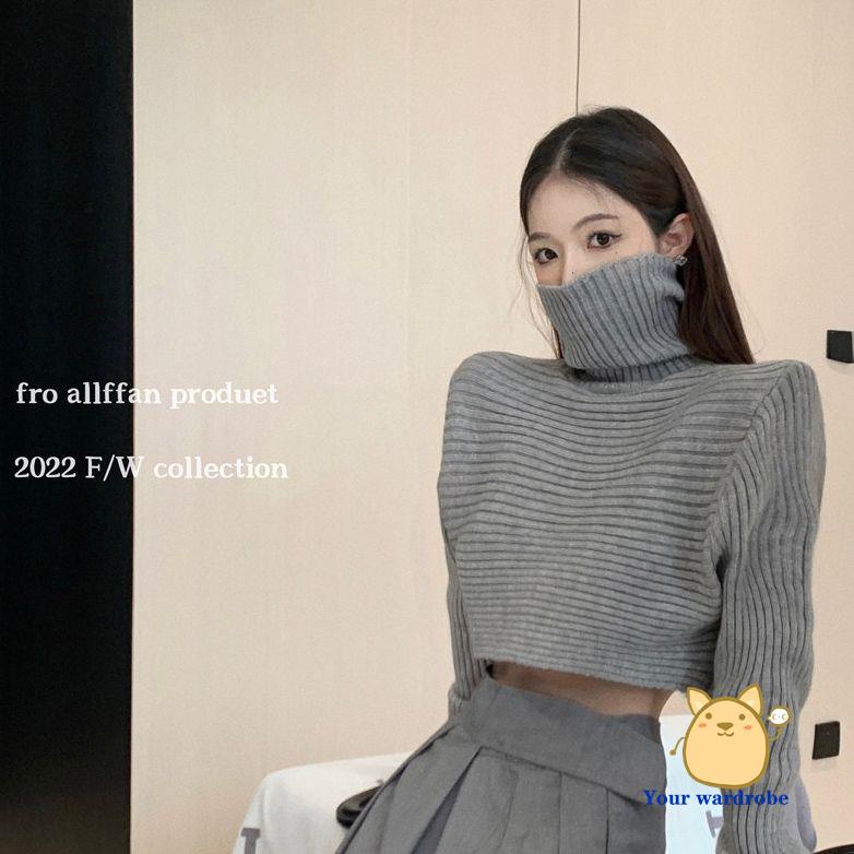 Áo Dệt Kim Tay Dài Dáng Ngắn Cổ Cao Nhiều Màu Lựa Chọn Thời Trang Cho Nữ