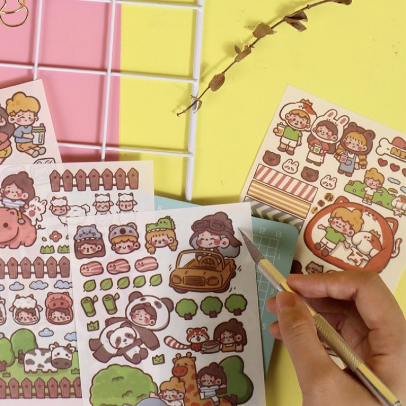 Set sticker 4 tấm hình bé gái phong cách Nhật bản dễ thương-ST022