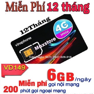 Sim vina 4g vd149 miễn phí data 6gb 1 ngày , nghe gọi trọn gói 1 năm không nạp tiền